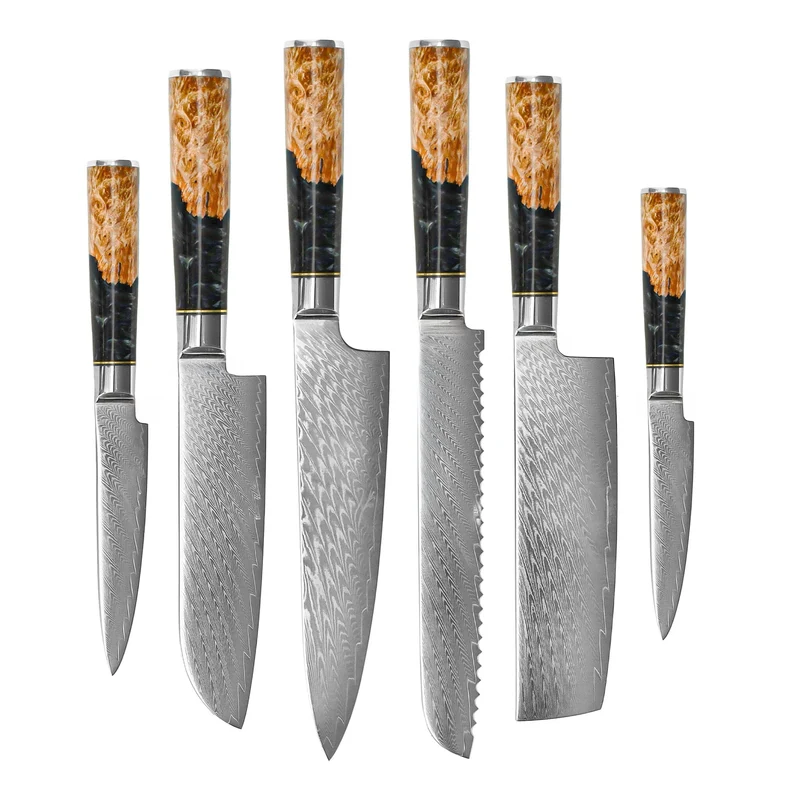 Shinrai Knives - Epoxy Onyx 6-teiliges Damast-Messer-Set