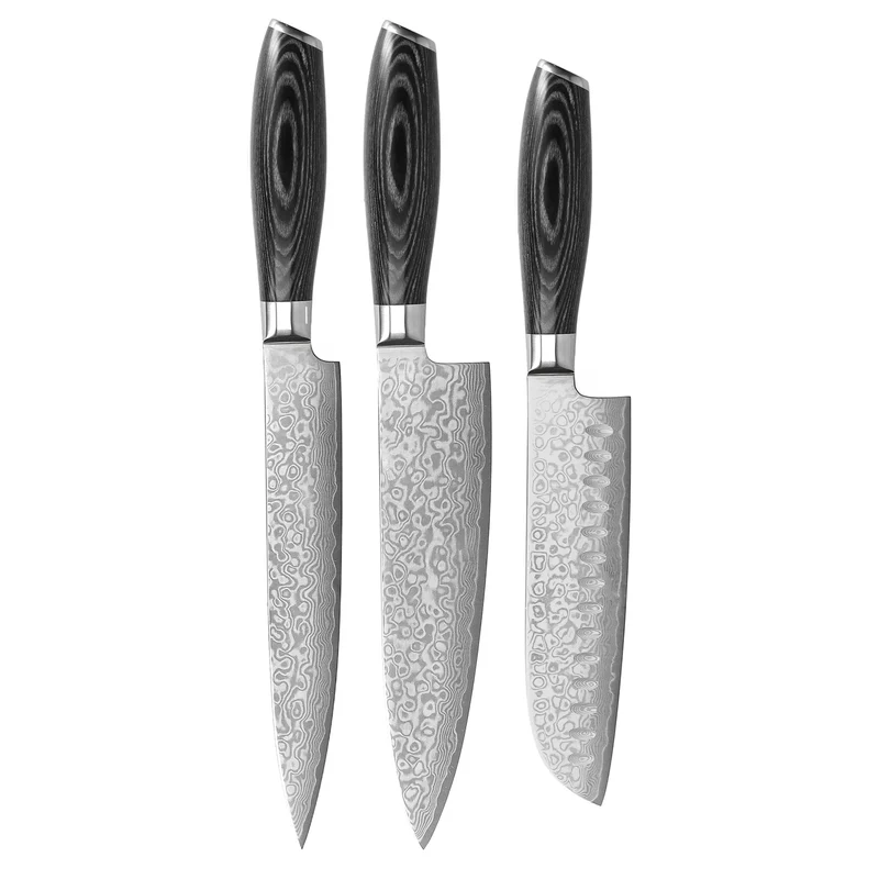 Shinrai Knives - Damast Pakka Wood Series - 3 teiliges Messerset