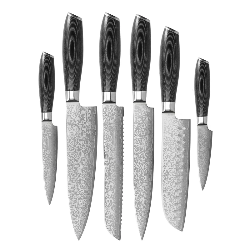 Shinrai Knives - Damast Pakka Holz 6-teiliges Damaszener-Messer-Set