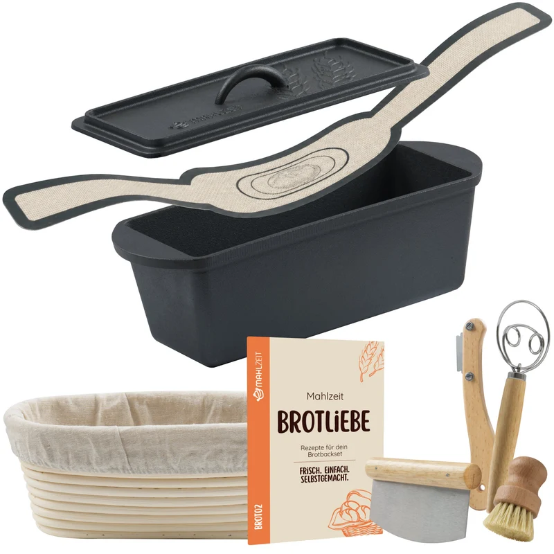 Brottopf Set, Gusseisen, pre-seasoned, inkl. Brotschlinge, Gärkörbchen und Zubehör