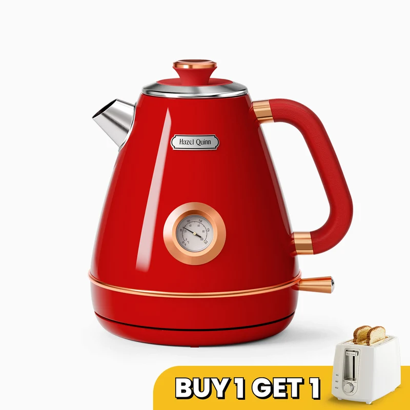 [1-for-1] Ruby Red Electric Kettle, with Food Grade 304 Stainless Steel, Dial Thermometer, 1.7 L (Available in the US)