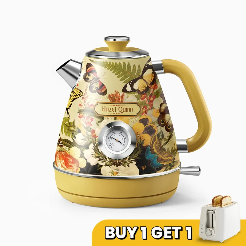 [1-for-1] Jointly-Designed Electric Kettle by Eduardo Recife, with Food Grade 304 Stainless Steel, Dial Thermometer, 1.7 L, Artworks Pasted by Hand (Available in US)
