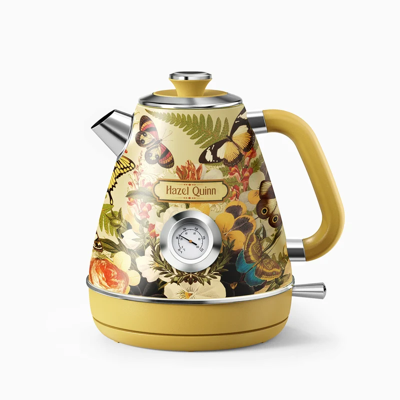 [Upbeat] Jointly-Designed Electric Kettle by Eduardo Recife, with Food Grade 304 Stainless Steel, Dial Thermometer, 1.7 L, Artworks Pasted by Hand