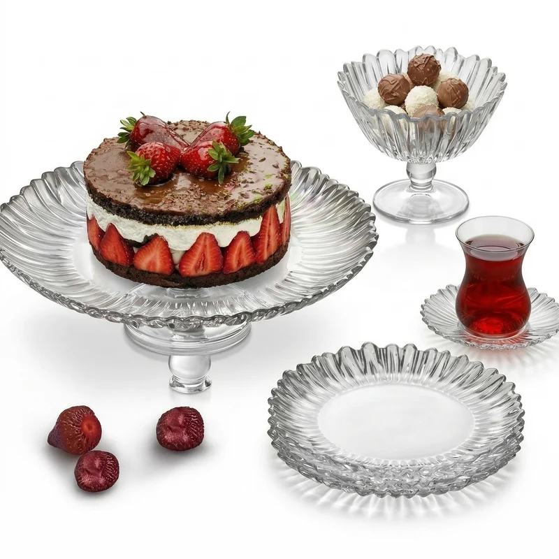 Aurora Servier-Set 20-teilig aus Glas – Elegantes Teeservice & Tortenplatte