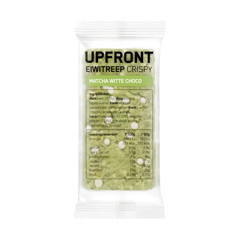 Upfront Eiwitreep crispy matcha witte choco