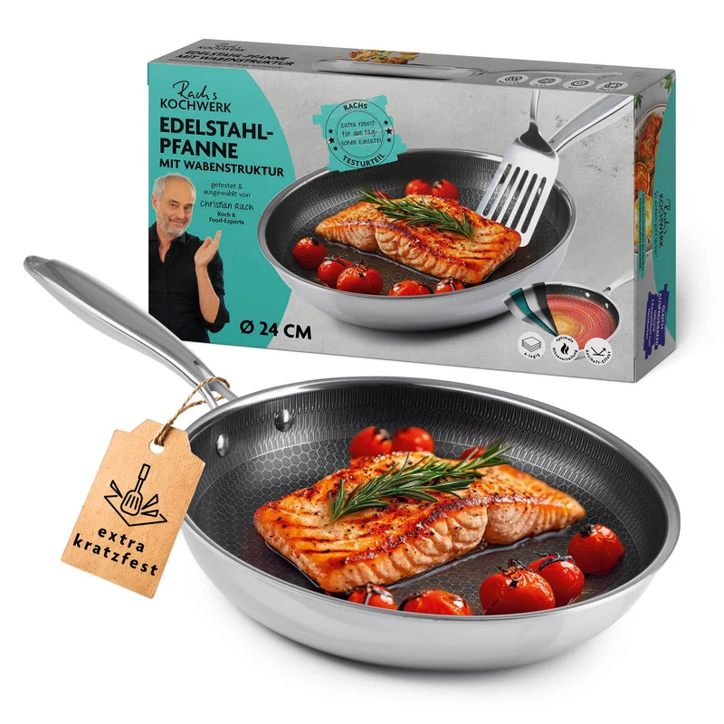 Rachs KOCHWERK Edelstahlpfanne mit Wabenstruktur Ø24cm, antihaft, alle Herdarten