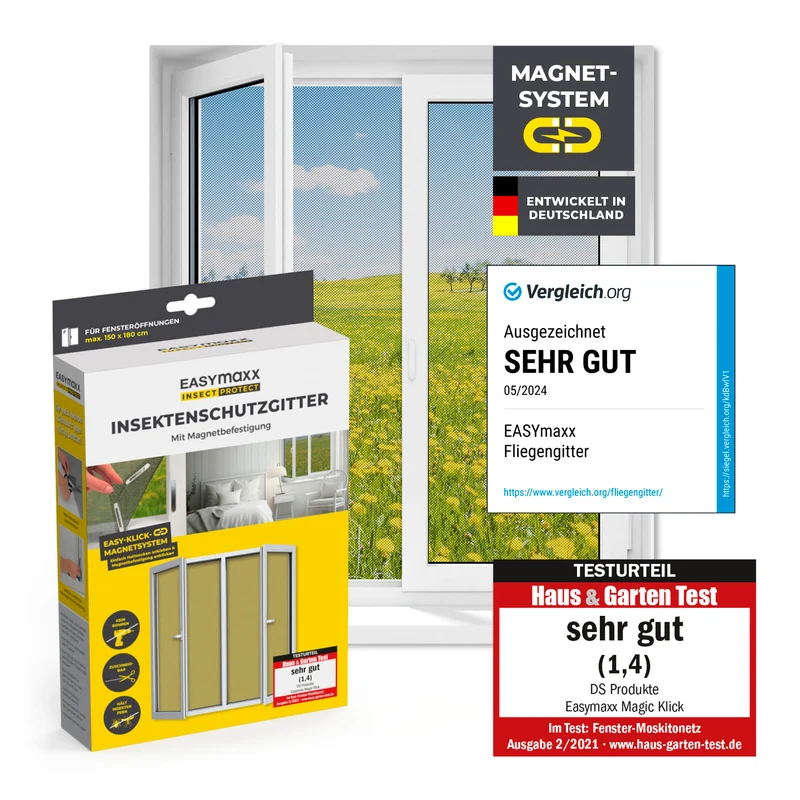 EASYmaxx Insect Protect Insektenschutzgitter mit Magnet - Fenster bis 150x180cm