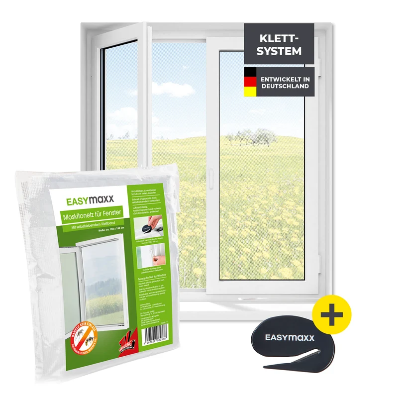 EASYmaxx Moskitonetz für Fenster bis 150 x 180 cm - selbstklebendes Klettband