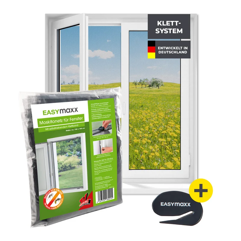 EASYmaxx Moskitonetz für Fenster mit selbstklebendem Klettband - 150 x 180 cm