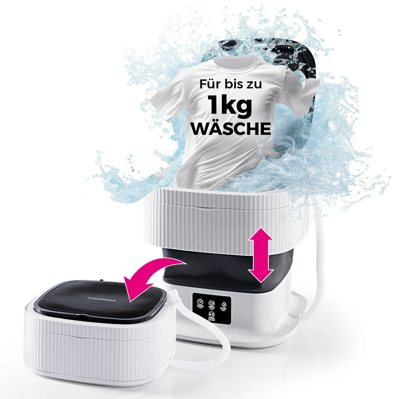 CLEANmaxx Faltbare Mini-Waschmaschine - 9 L - leise & kompakt - 2 Waschprogramme