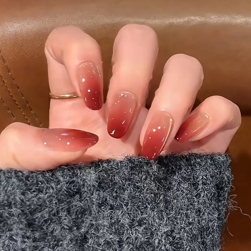 Gradient Lange Press-On Nägel mit Glitter-Akzenten Karnz