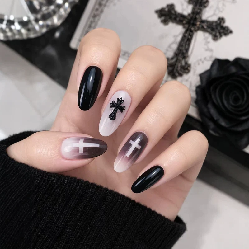 Gothic Cross-Themed Press-On Nails Karnz