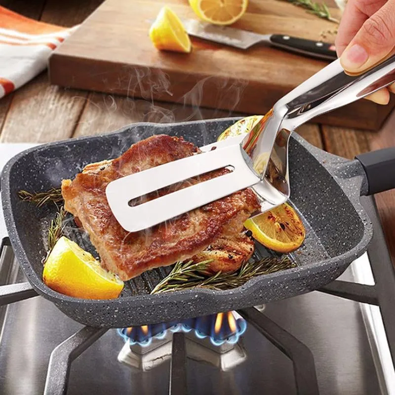 Edelstahl Küchenzange mit Wender | 2-in-1 Grillzange aus 304 Edelstahl | Kochzange für Grill, Pfanne & Küche
