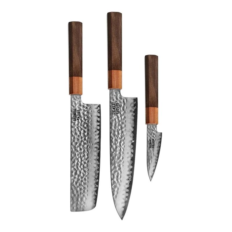 Shinrai Knives – Kigami Exclusive Damascus 3-teiliges Set – Kochmesser + Nakiri + Schälmesser