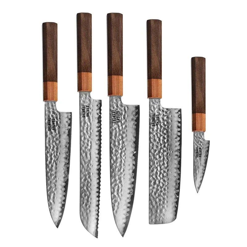 Shinrai Knives – Kigami Exclusive Damascus 5-teiliges Set – Kochmesser + Brotmesser + Nakiri + Santoku + Schälmesser