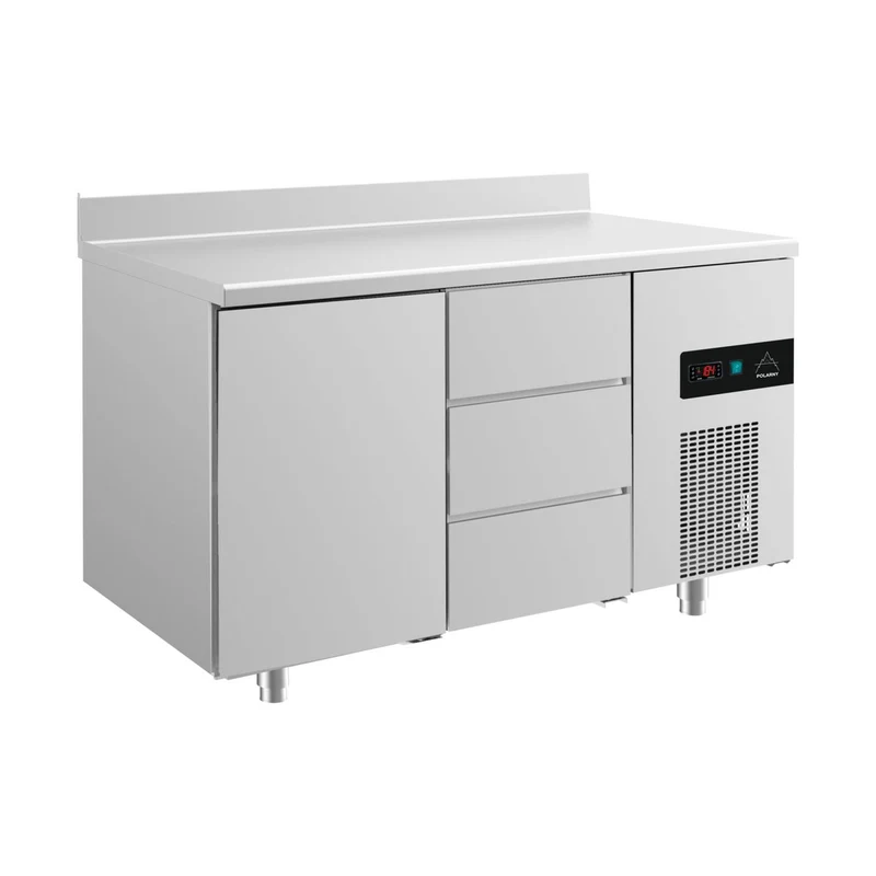 Kühltisch -2 bis +8°C 1400x700x850mm mit 1x Tür und 1x drei Schubladen u. Aufkantung – Art.-Nr. KT2TDA