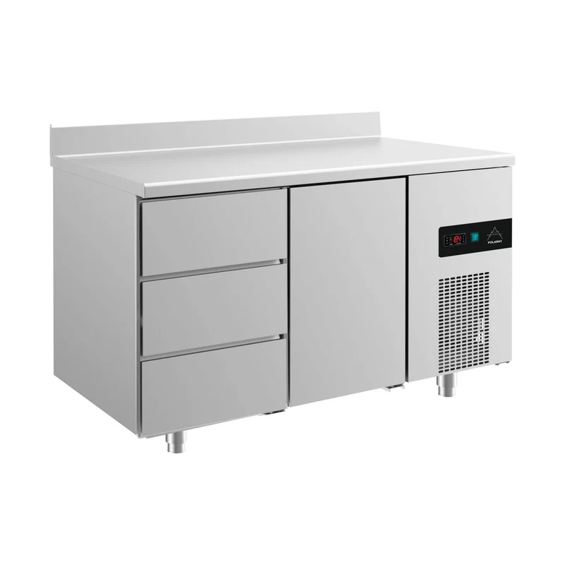 Kühltisch -2 bis +8°C 1400x700x850mm mit 1x Tür und 1x drei Schubladen u. Aufkantung – Art.-Nr. KT2DTA