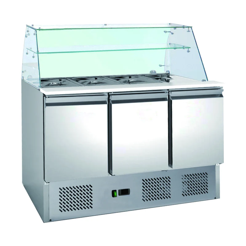 Saladette mit eingebauter Kühlung und Glasaufsatz – 3 Türen – Volumen: 333 Liter – 1365 x 700 x 1310 mm