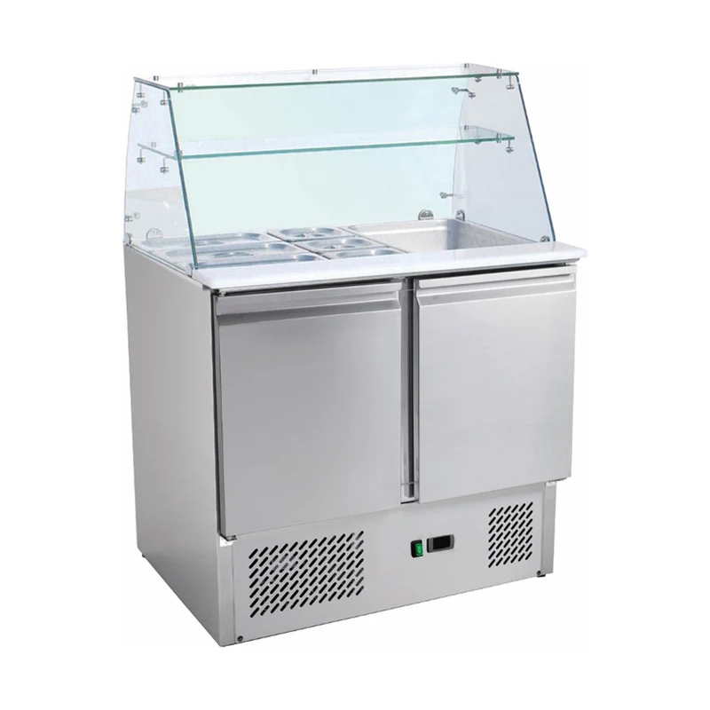 Saladette mit eingebauter Kühlung und Glasaufsatz – 2 Türen – Volumen: 213 Liter – 900 x 700 x 1310 mm