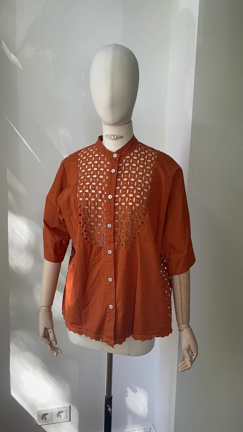 Bluse mit Broderie-Spitze - Terra