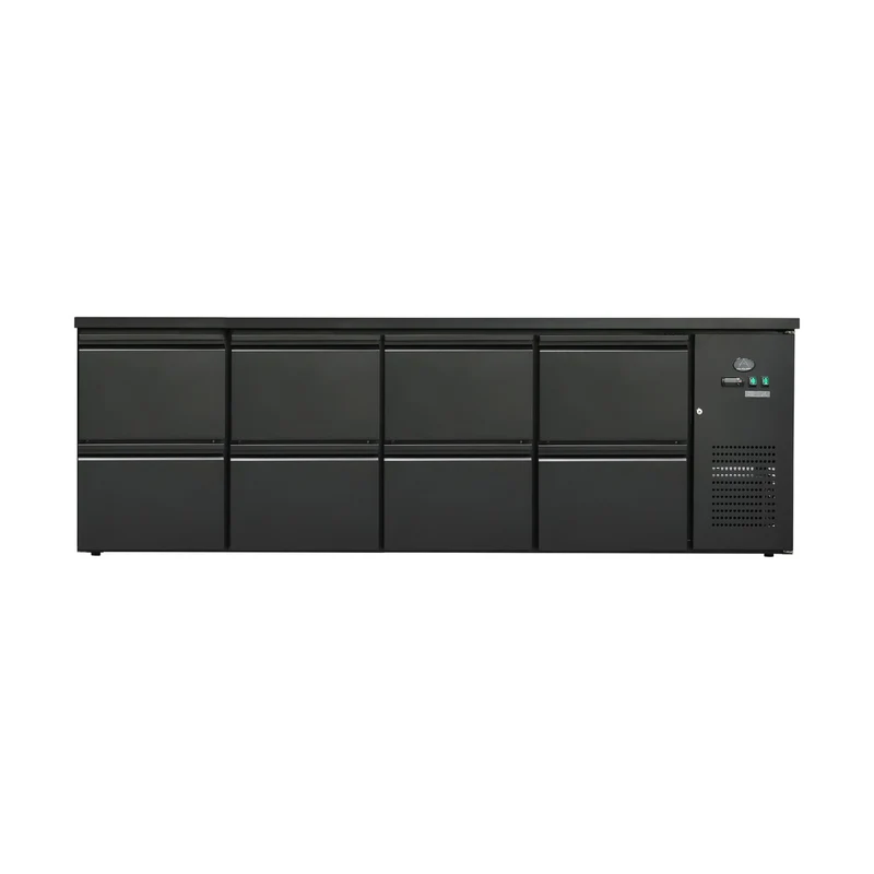 Flaschenkühltisch 600 Liter – Schwarz – 8 Schubladen – 2545 x 520 x 840 mm