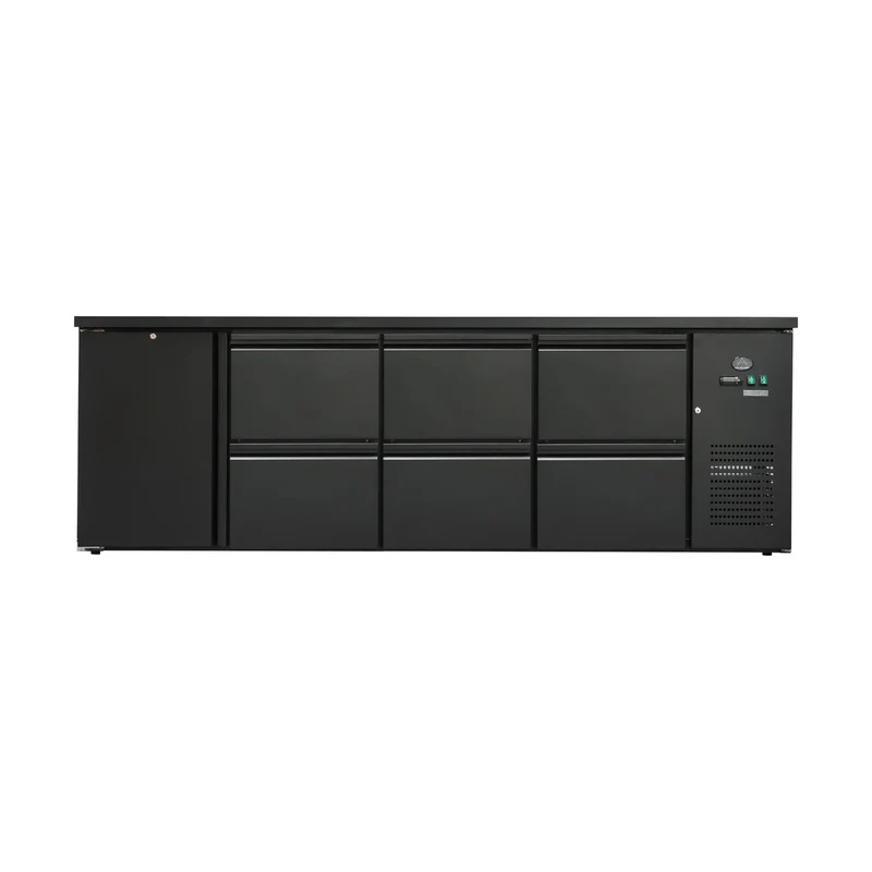 Flaschenkühltisch 600 Liter – Schwarz – 1 Tür + 6 Schubladen – 2545 x 520 x 840 mm
