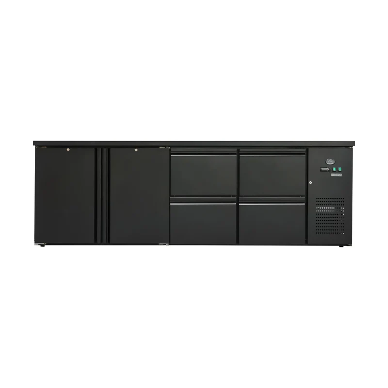 Flaschenkühltisch 600 Liter – Schwarz – 2 Türen + 4 Schubladen – 2545 x 520 x 840 mm