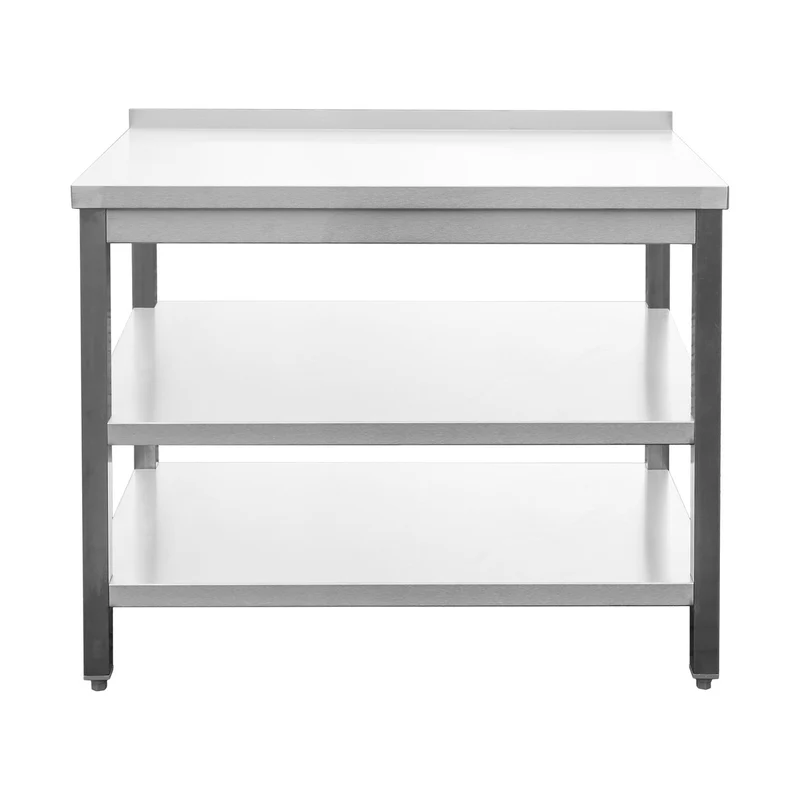 Edelstahl Arbeitstisch mit Aufkantung verschweißt – Bautiefe 700mm – mit Grundboden & Zwischenboden – AISI 304 – Breite 400 mm