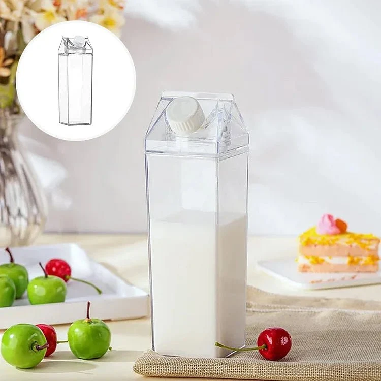 Trinkflasche im Milchpackungs-Design 500/1000 ml – HydraCube | 100% auslaufsicher, BPA-frei | Füllstand sofort sichtbar