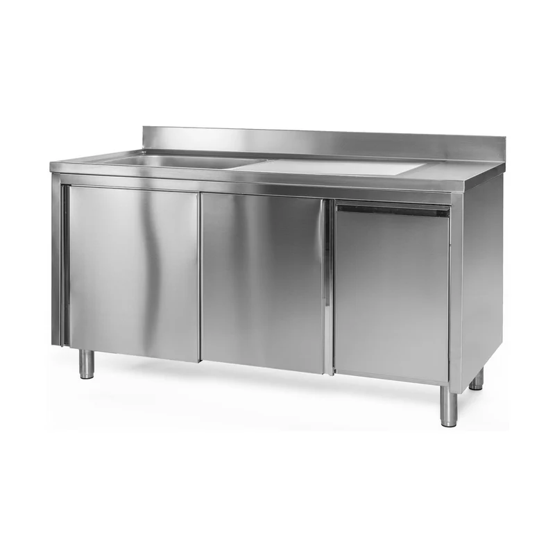 Spülschrank mit Abfallbehälter, 1 Becken rechts, Bautiefe 700 mm – 1500x700x850 mm
