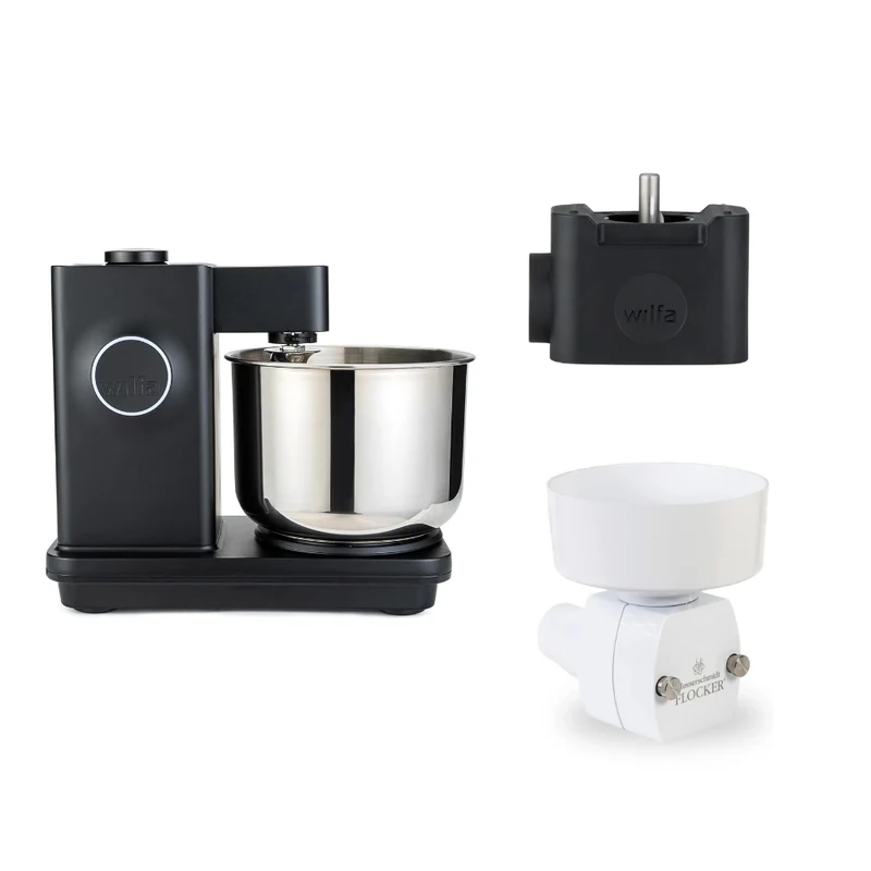 Wilfa Küchenmaschine Probaker Timer KM2BS-T70 schwarz + Tool Adapter + Messerschmidt Flockervorsatz