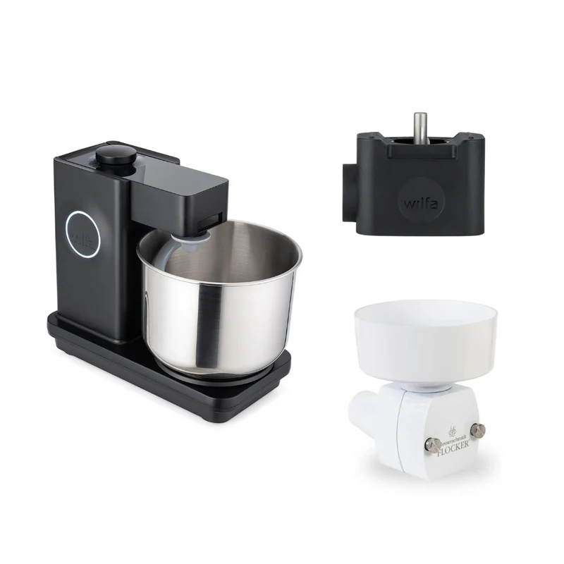 Wilfa Küchenmaschine Probaker KM1B-70 schwarz + Tool Adapter + Messerschmidt Flockervorsatz