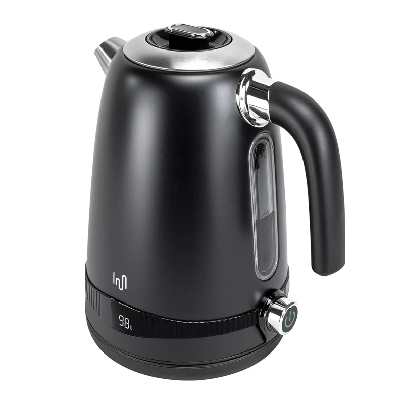 Edelstahl Retro Wasserkocher Vintage Design in Schwarz mit LCD digital Display , 1,7 Liter