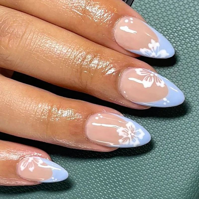Elegante Stiletto-Press-On Nägel im Blumen-Design Karnz