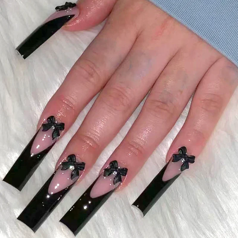 Dekorative Acryl-Stiletto-Press-On-Nägel mit Schleifenakzenten Karnz