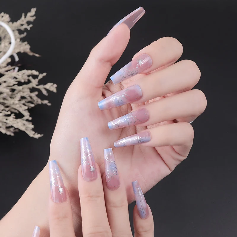 Künstlerisches Stiletto Acryl Nagelset mit floralen und geometrischen Akzenten Karnz