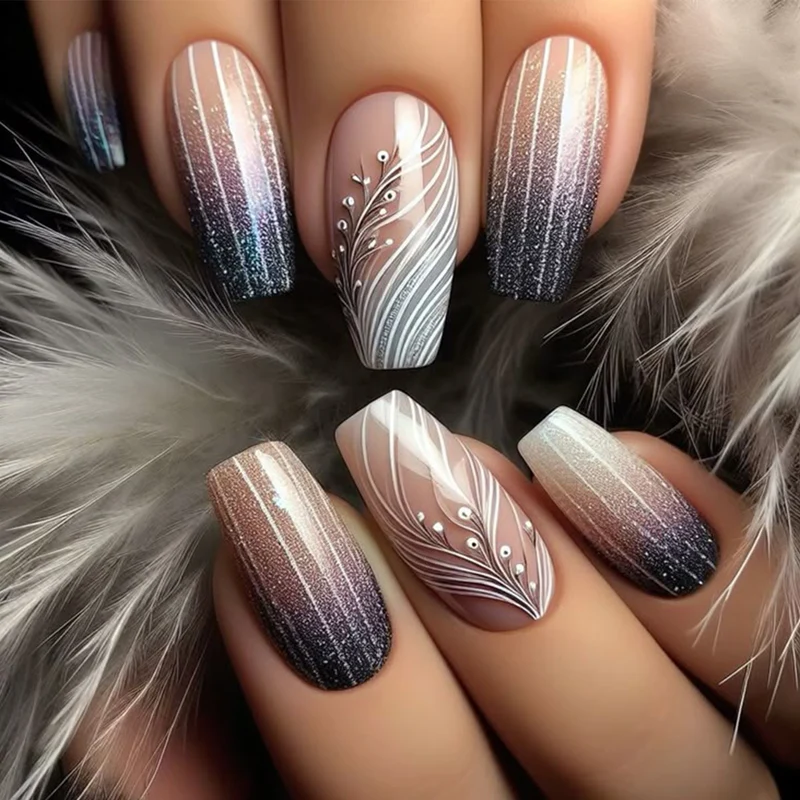 Künstlerische Ombre- und Blumen-Design Press-On Nägel Karnz