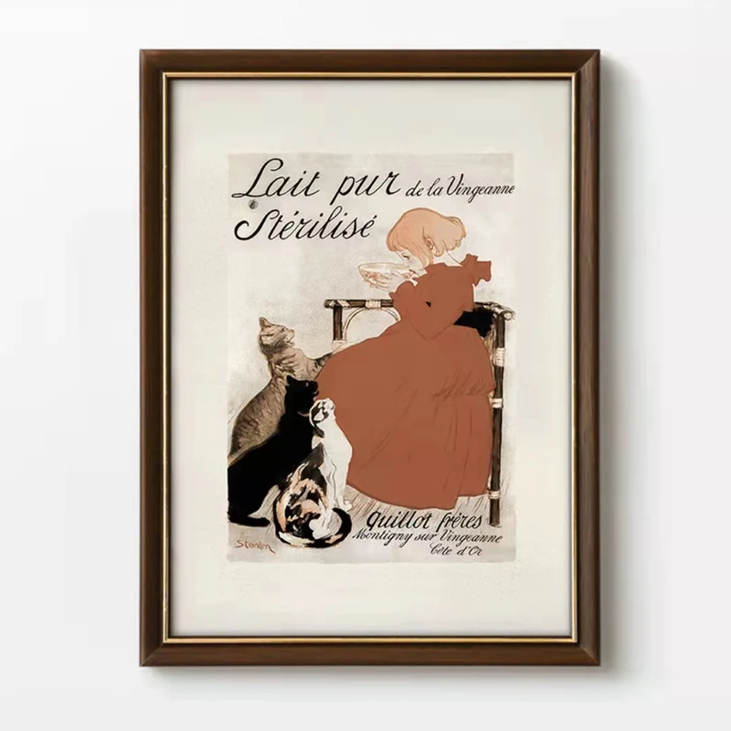 Vintage gerahmtes katzenmotiviertes Kunstwerk