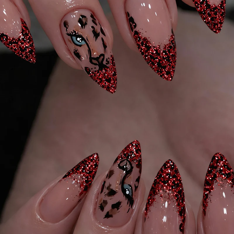 Kreatives Kunstnagel Set mit Leopardenmuster und Glitzer Karnz