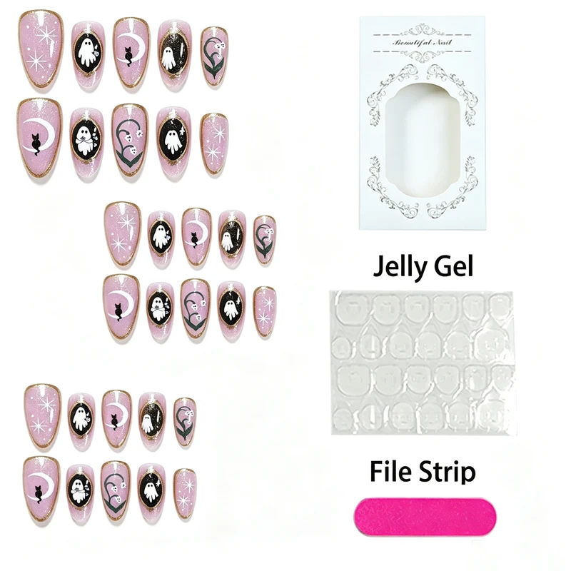 Halloween Nagelkunst Set mit Geistern und floralem Design Karnz