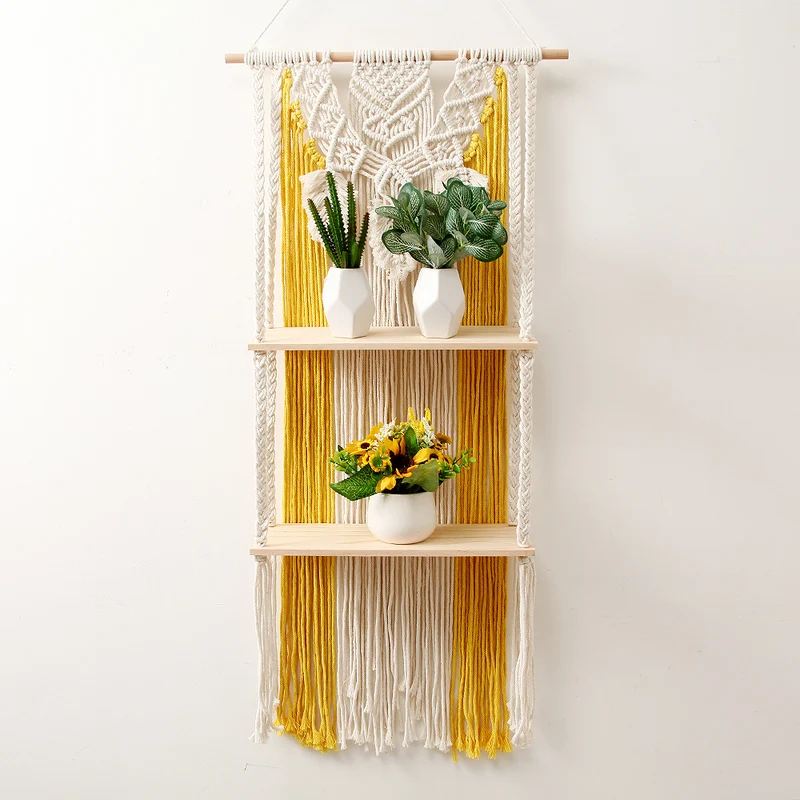 Macramé Wanddeko mit Regalen Karnz