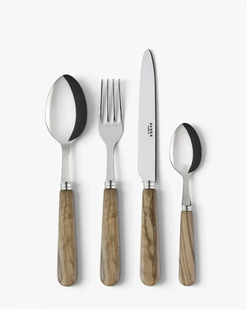 Sabre Paris Lavandou 24-piece stainless steel cutlery set with olive tree wood handles