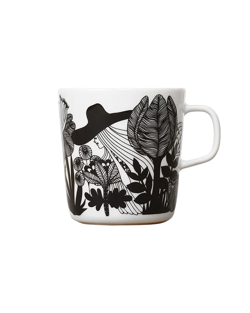 Große Tasse Oiva / Siirtolapuutarha - Schwarz / Weiß / Pink (400 ml)