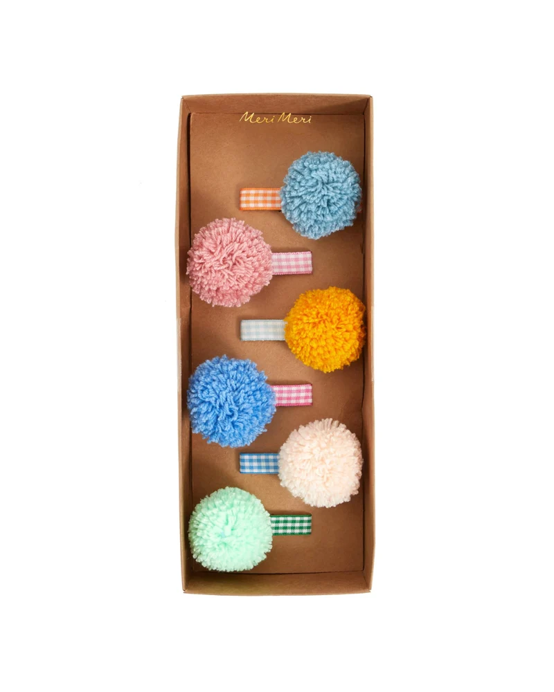 Haarspangen - Gingham & Big Pompom 6 Stk.