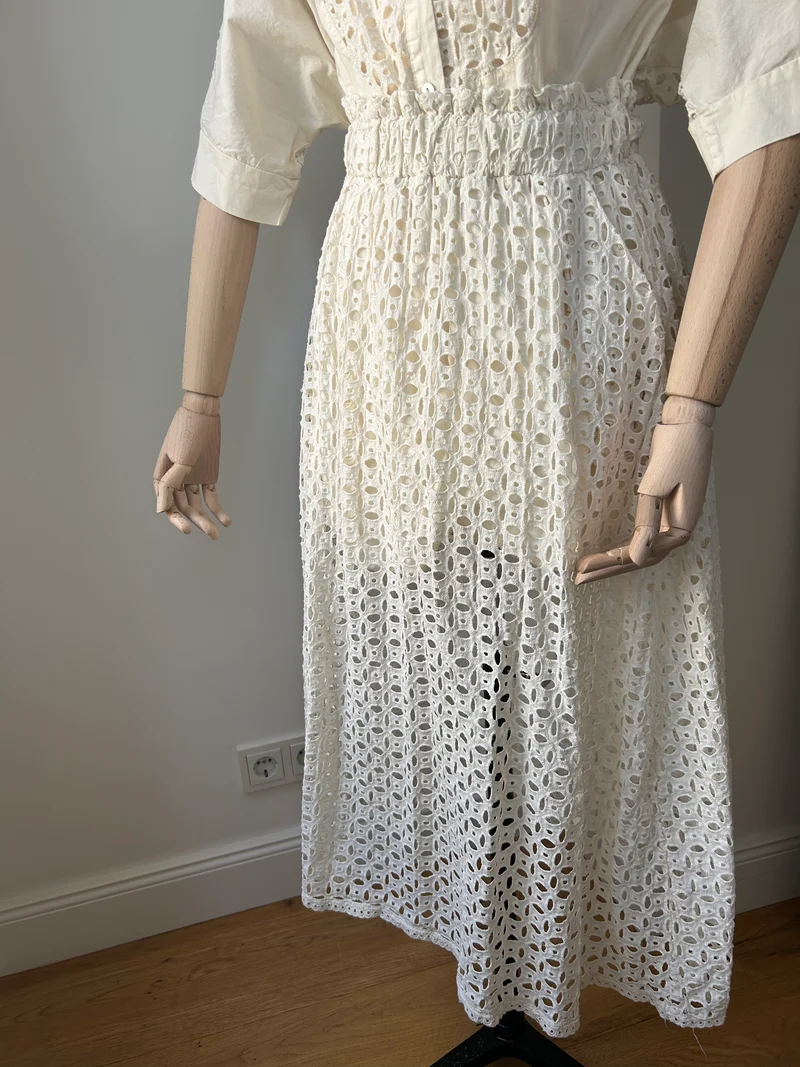 Rock mit Broderie-Spitze - Creme