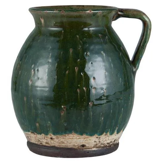 Vase mit Henkel - rustikal grün