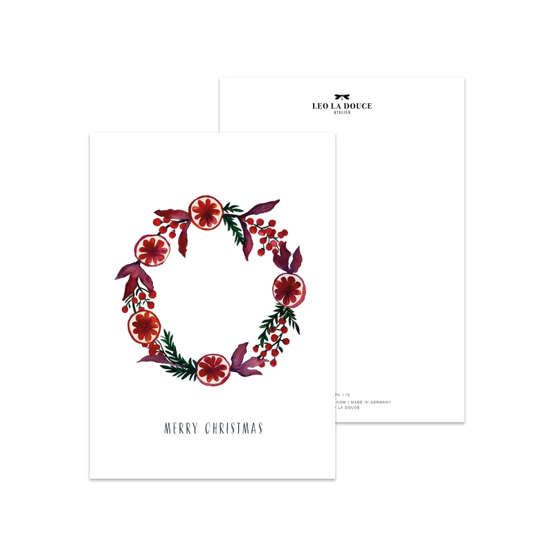 Postkarte - Weihnachtlicher Kranz | Rot