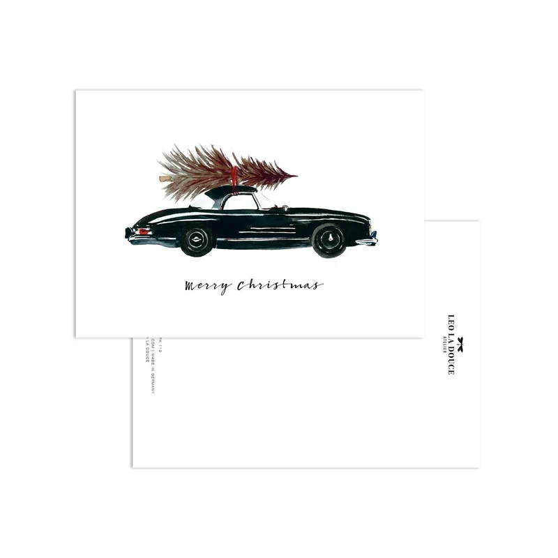 Postkarte - Black Christmas Car