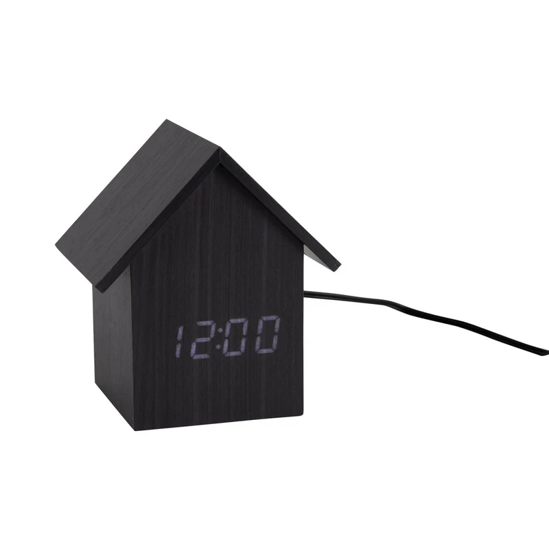 LED-Wecker Haus aus Holz - Schwarz