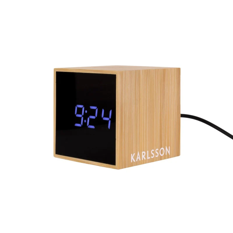 Digitaler Wecker Mini Cube aus Bambus